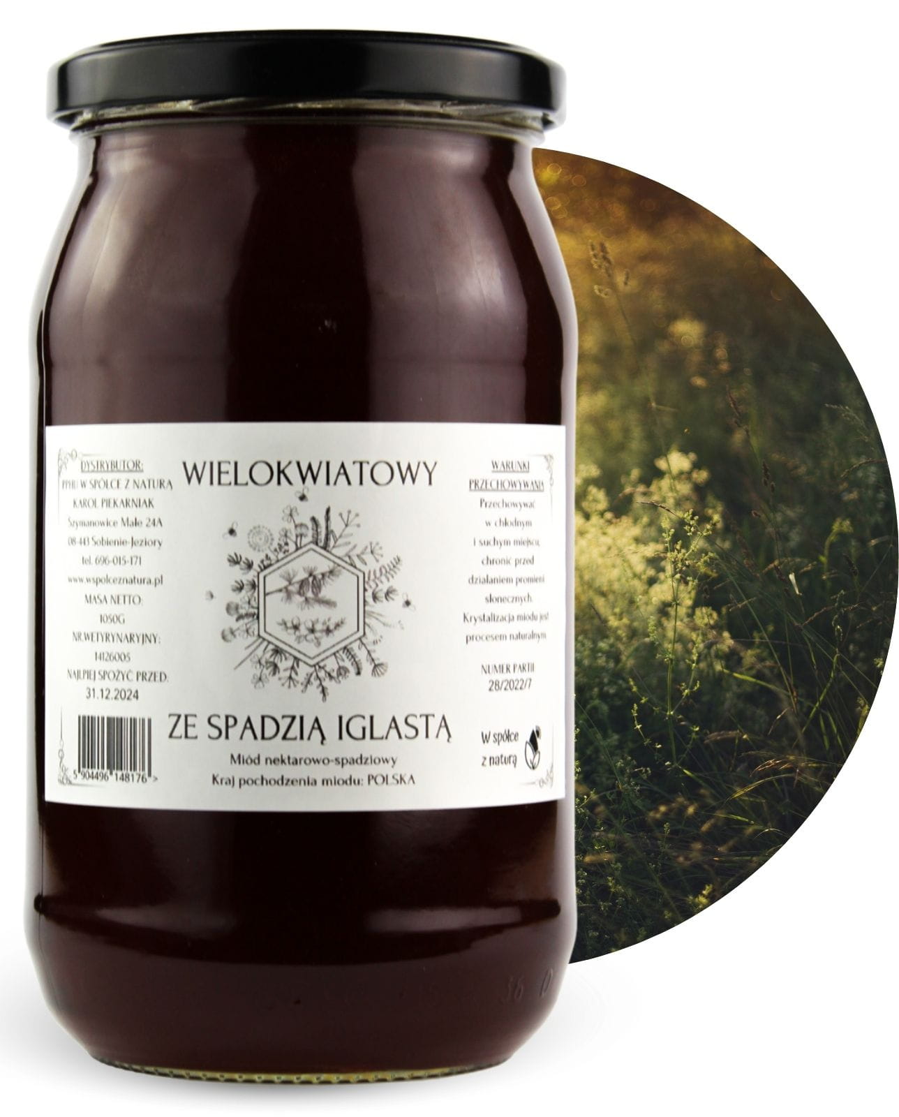 Miód Wielokwiatowy ze Spadzią 1050g  Naturalny, Polski