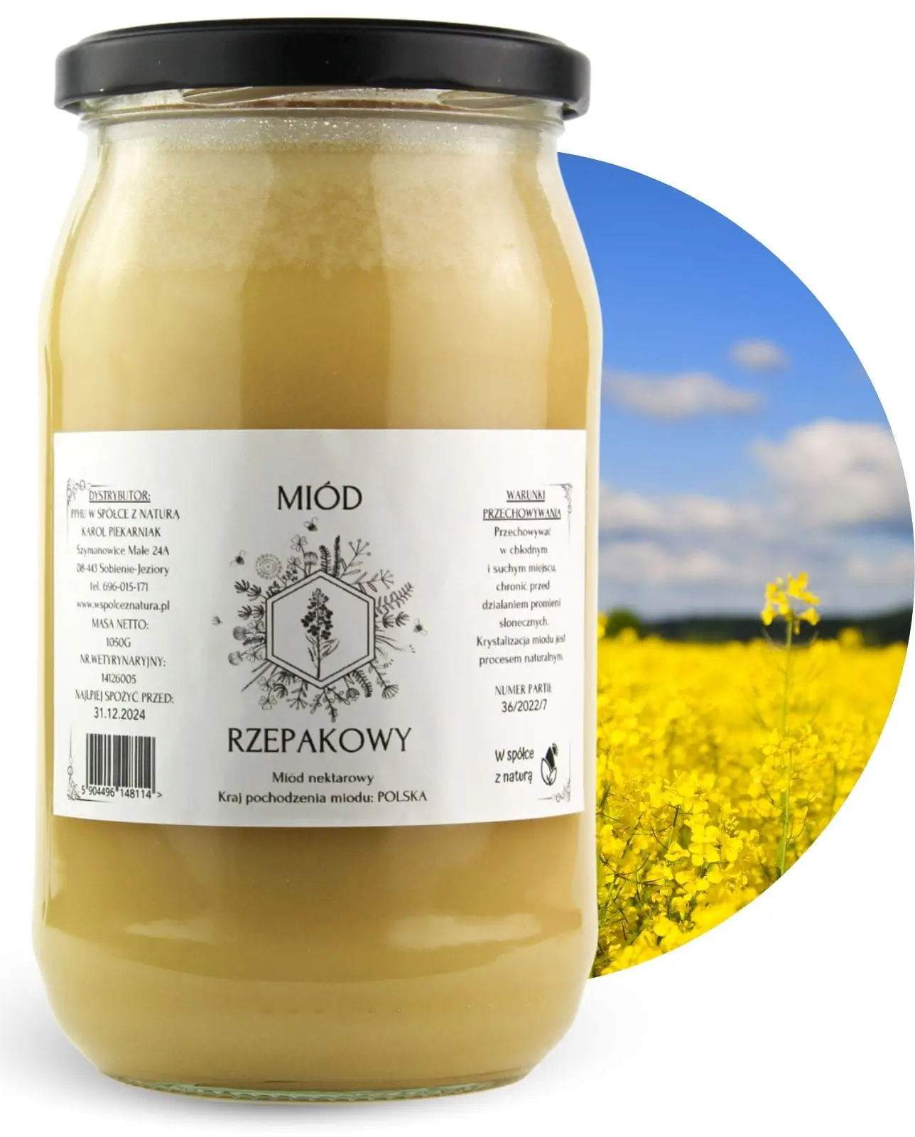 Miód Rzepakowy 1050g  Naturalny, Polski