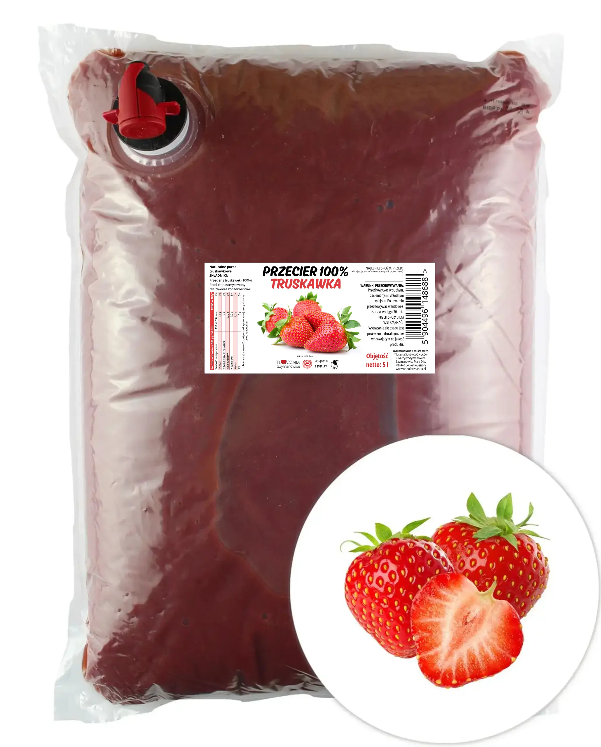 Przecier truskawkowy 5 l 100% - Pulpa truskawkowa , Bez Dodatków