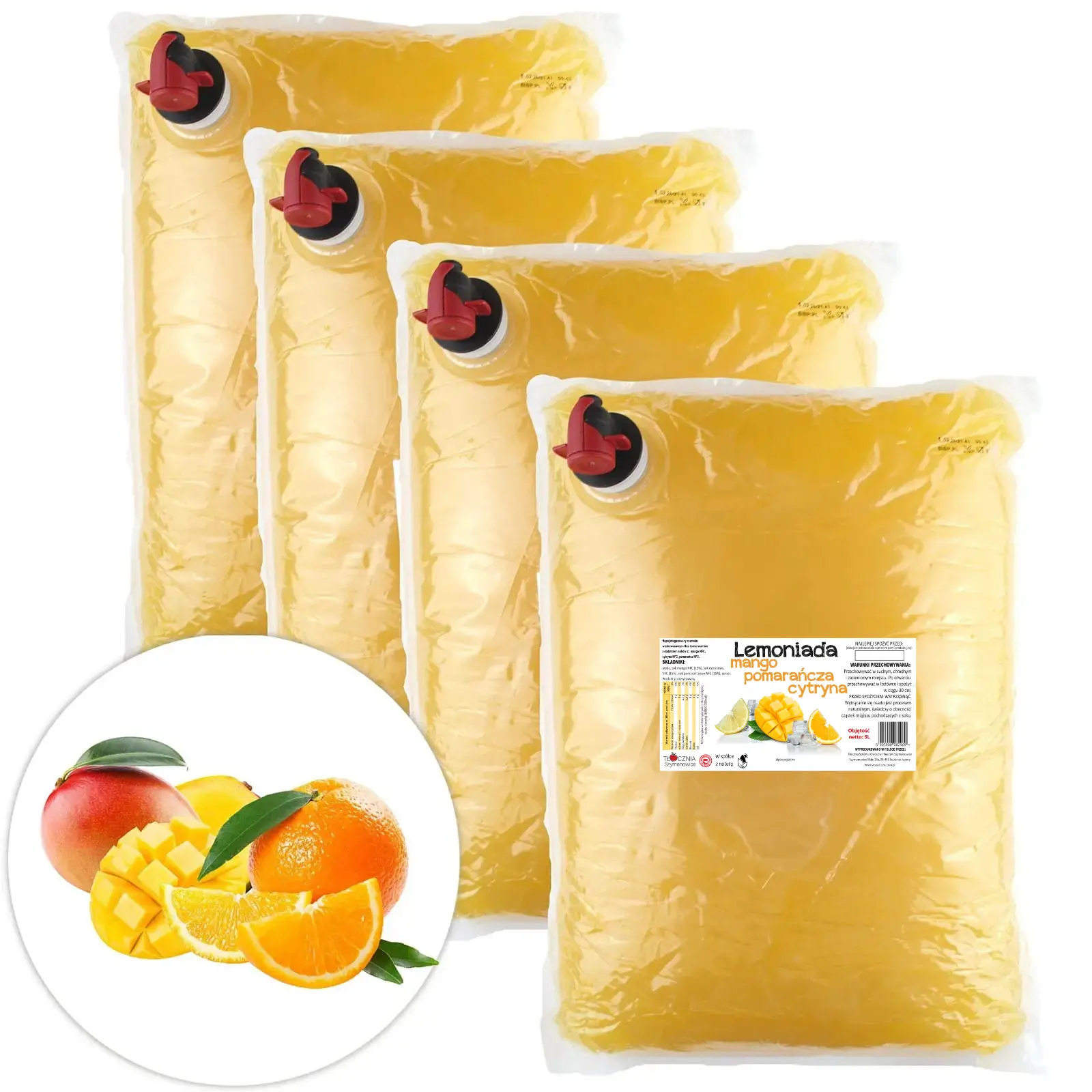 Lemoniada mango-pomarańcza-cytryna  - Zestaw 4x5l