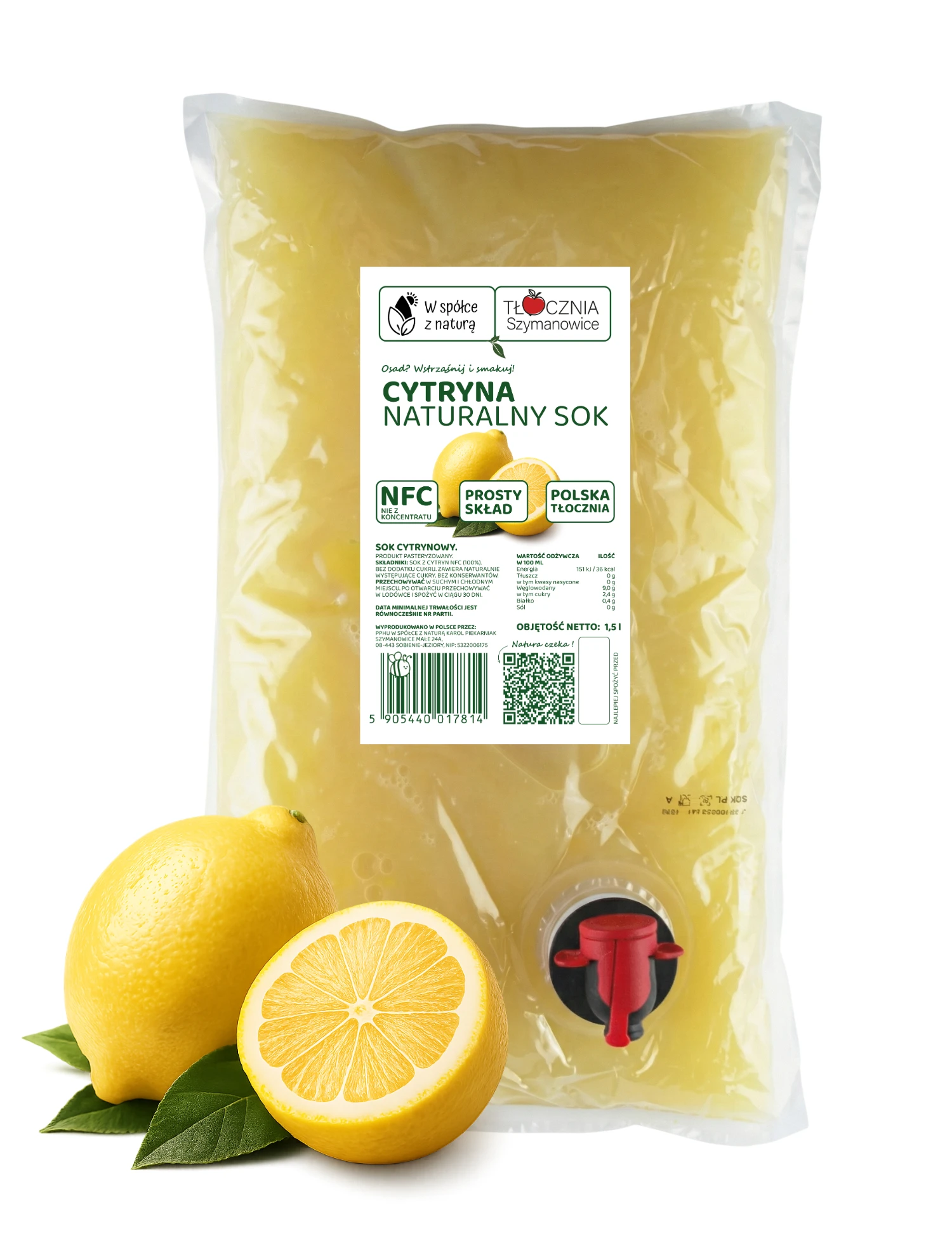 Sok z Cytryny Tłoczony 1,5 l NFC 100% Bez Dodatków