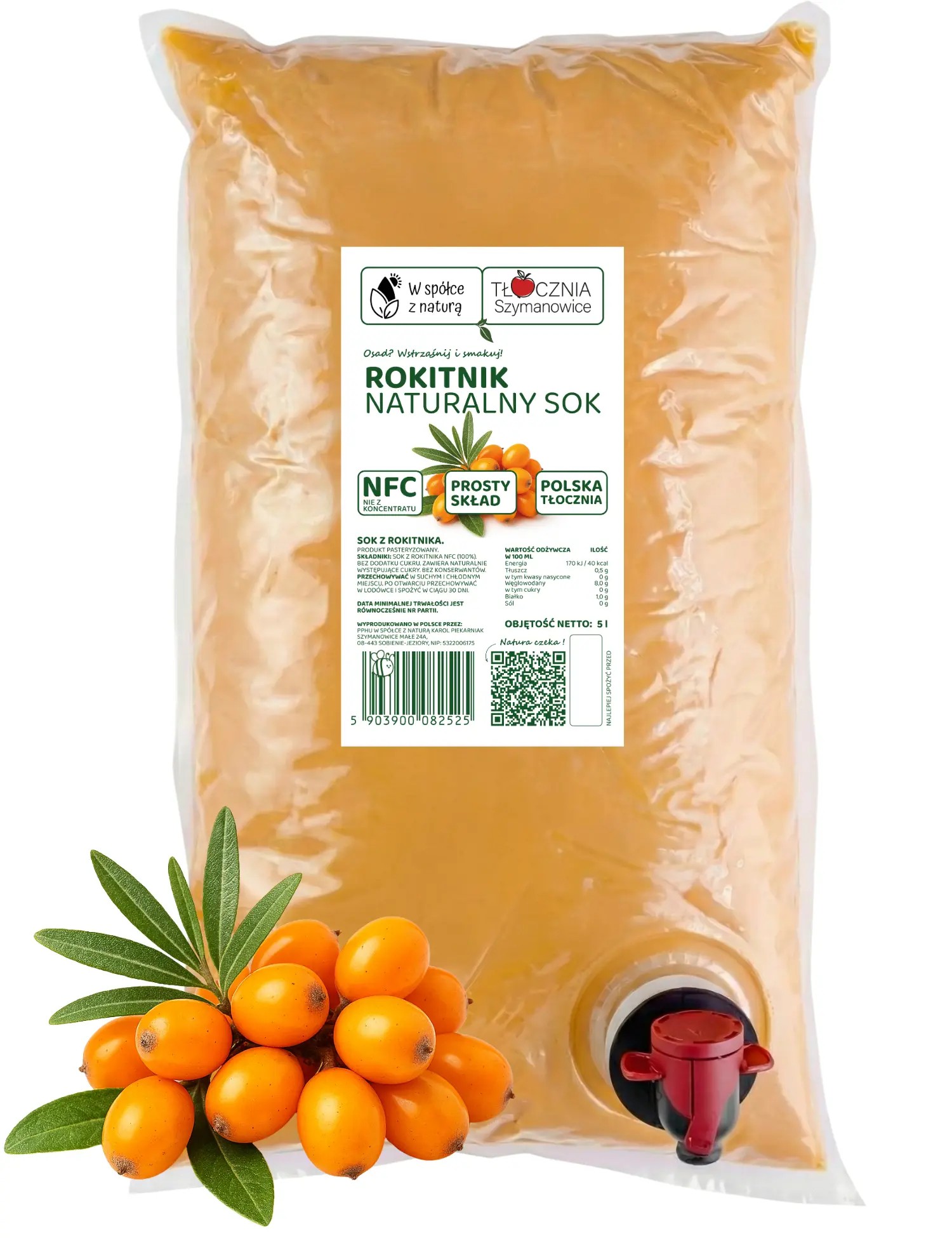 Sok z Rokitnika Tłoczony 5 l NFC 100% Bez Dodatków