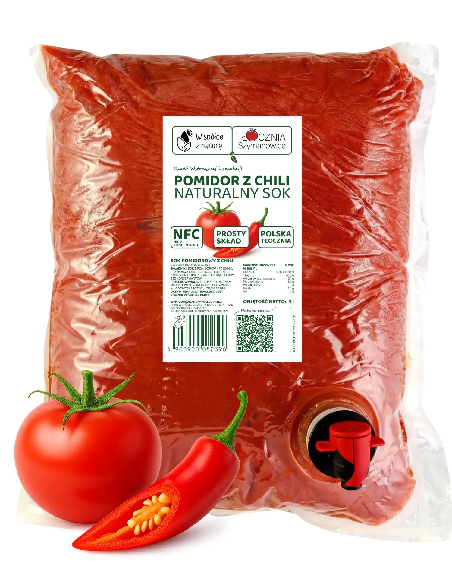 Sok Pomidorowy z Chili  Tłoczony 3 l  NFC 100% Bez Dodatków