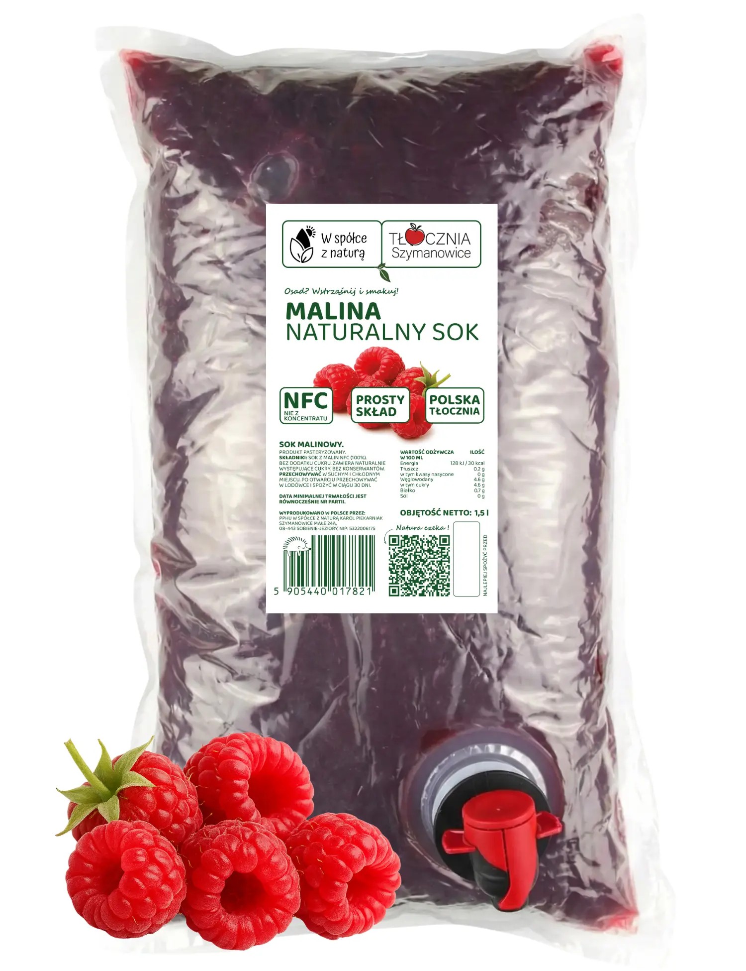 Sok z Malin Tłoczony 1,5 l NFC 100% Bez Dodatków